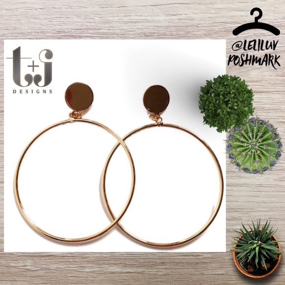 T&J Designs 18K gold plated large circle gold loop earrings, NWT new w/ free bag - Picture 1 of 7